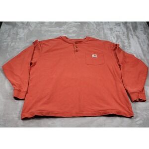 Carhartt Henley Shirt Mens XL Orange Long Sleeve Pocket Workwear Original Fit